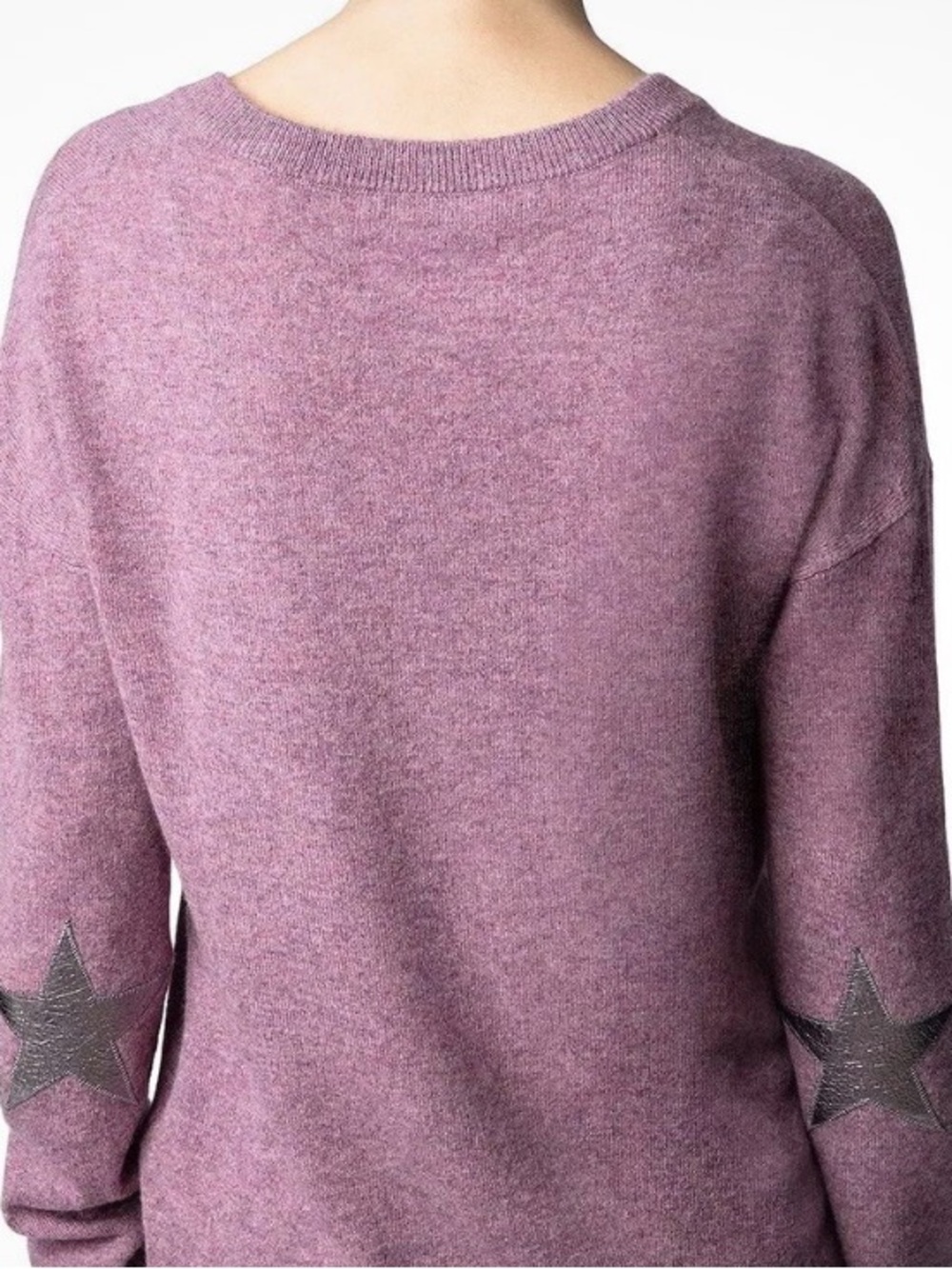 Zadig & Voltaire Lilac Knit Crew Sweater with Star Elbow Patches - Size Small